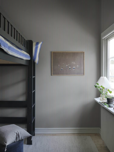 blue striped wallpaper bedroom