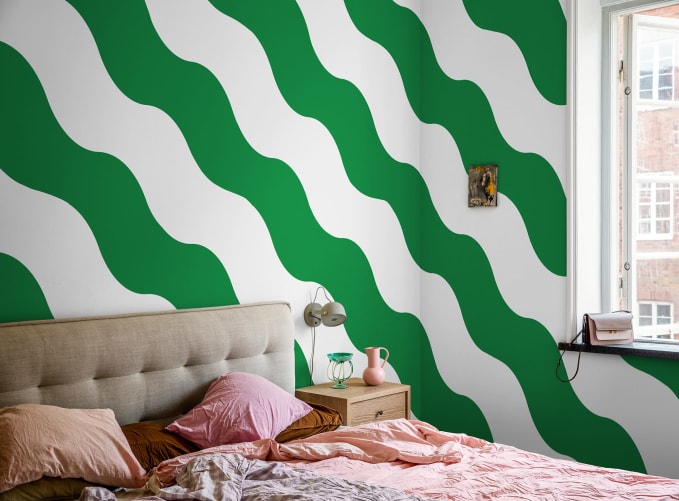 white and green striped wallpaper