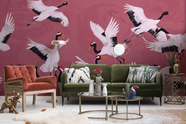 wallpaper with japanese cranes