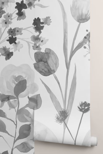 floral wallpaper grey