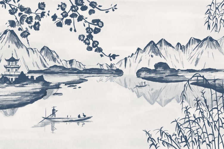 chinese willow pattern wallpaper