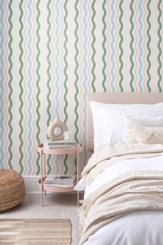 what goes with striped wallpaper