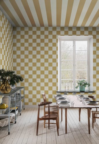 mustard yellow patterned wallpaper