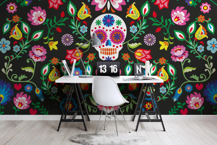 skull flock wallpaper