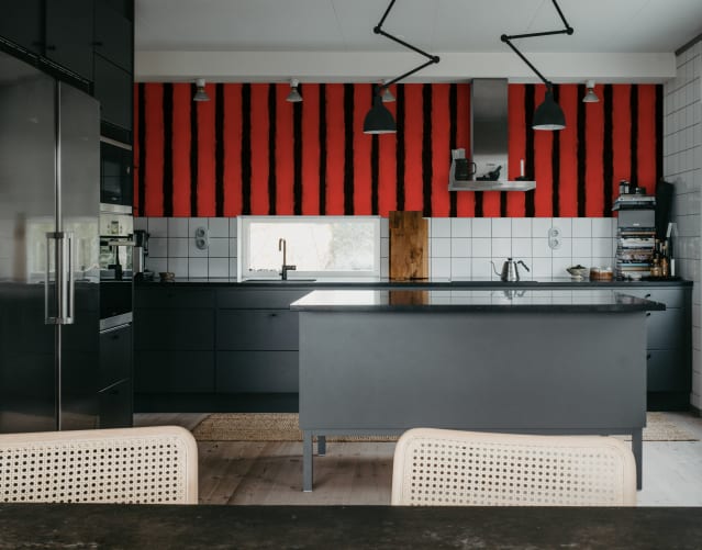 red and grey kitchen wallpaper
