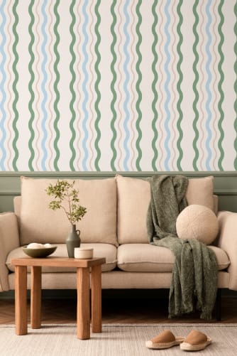 teal and grey striped wallpaper