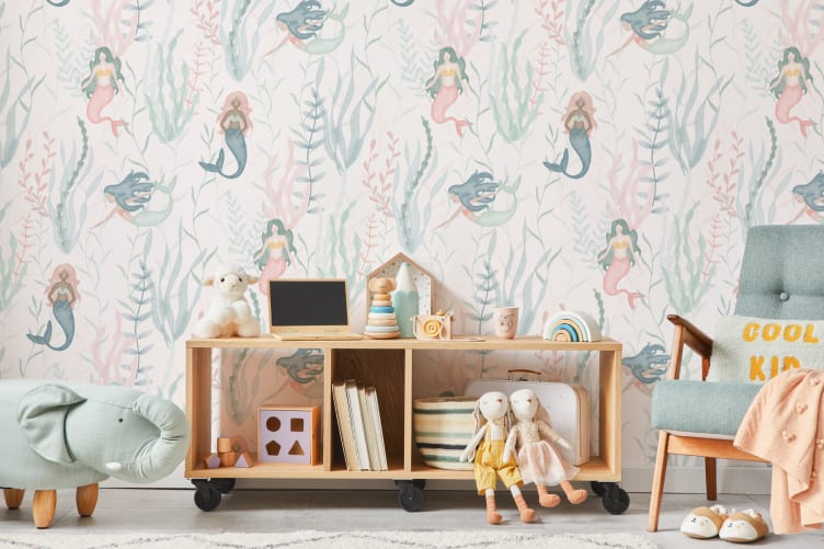 Pastel Watercolour Mermaid Pattern Wallpaper Hovia