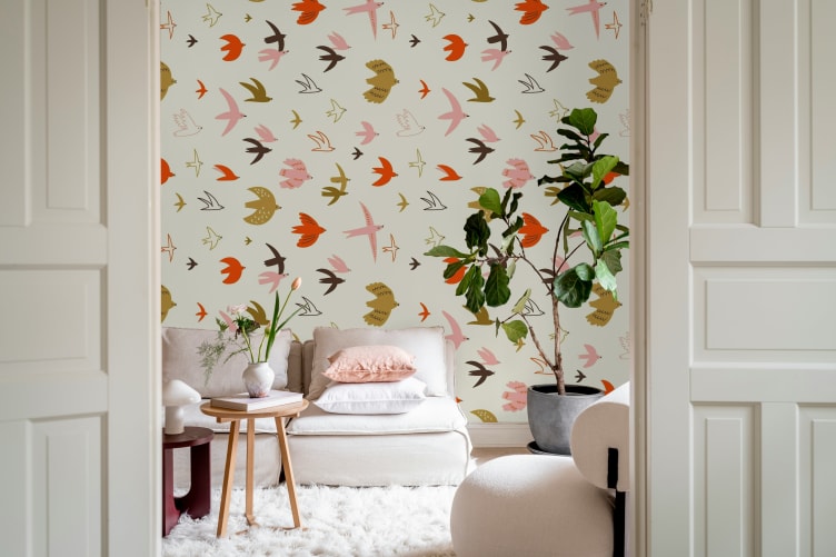 bird wallpaper living room