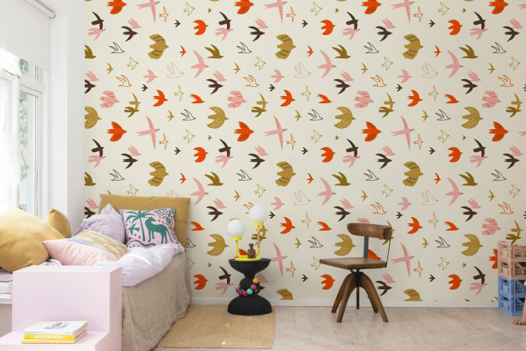bird wallpaper living room
