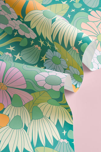 Elizabeth Olwen Cosmic Floral Green Mural - Hovia
