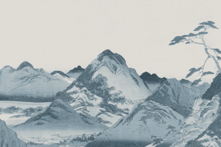 Blue Japanese Mountain Landscape Art Mural – Hovia - Hovia