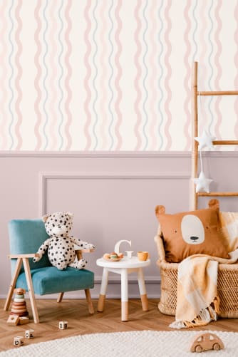 pink striped wallpaper nursery