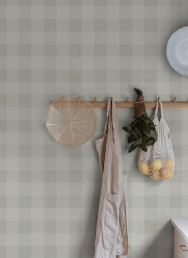 gingham wallpaper in living room