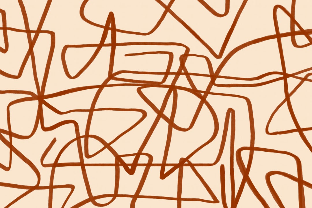 Fed Terracotta & Beige Doodle Abstrakt Tapet Vægmaleri