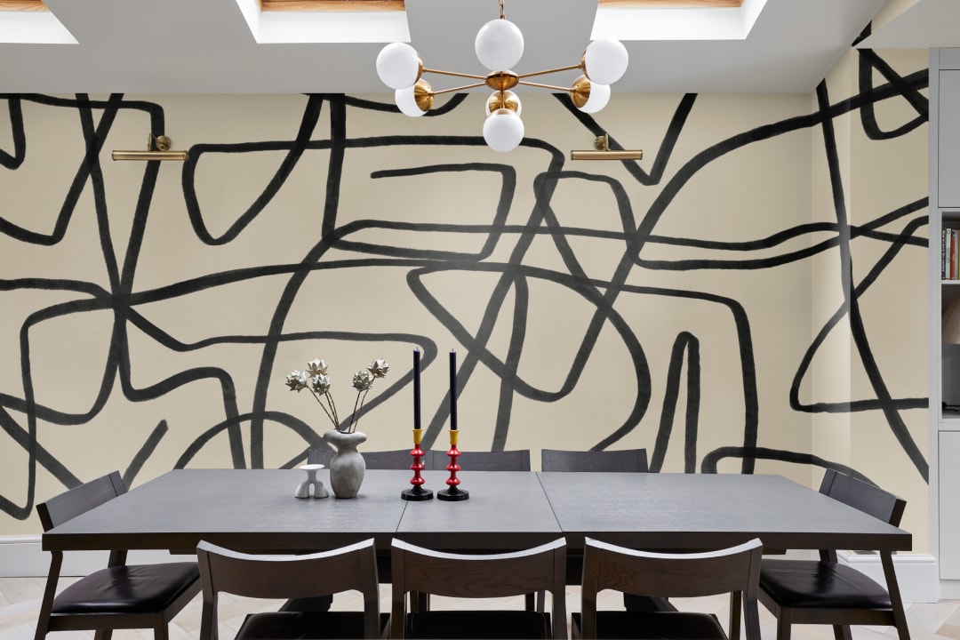 Bold Black & Beige Doodle Abstract Wallpaper Mural