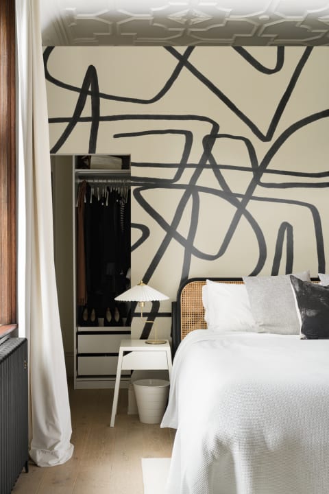 Bold Black & Beige Doodle Abstract Wallpaper Mural