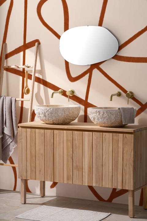 Terracotta & Beige Wavy Line Abstract Wallpaper Mural
