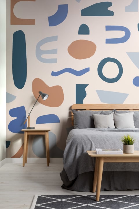 Blue & Neutral Abstract Shapes Wallpaper Mural