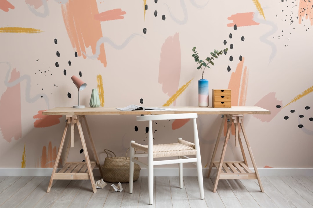 Peach Paint Brush Strokes Abstract Wallpaper Mural