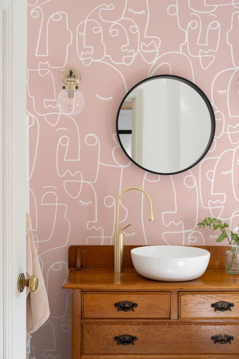 Dusty Pink & White Face Wallpaper Mural