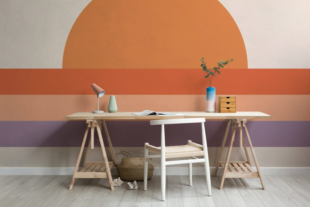 70's Orange Sunset Block Color Retro Wallpaper Mural