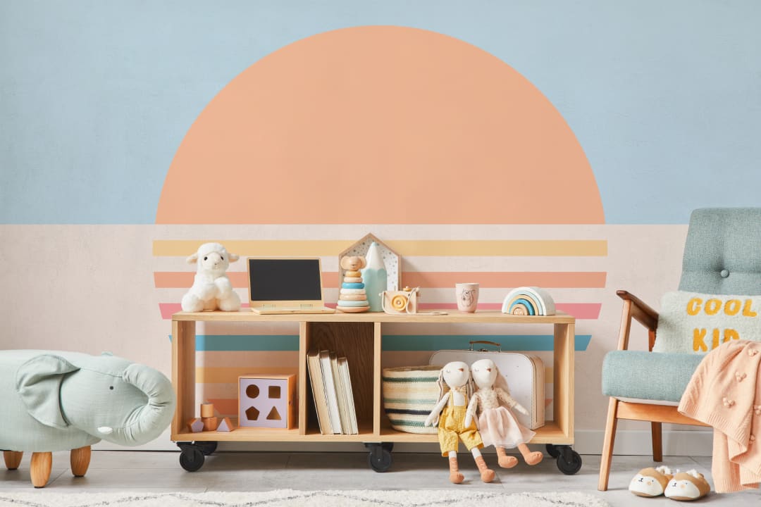 70’s Pastel Block Color Sun Retro Wallpaper Mural