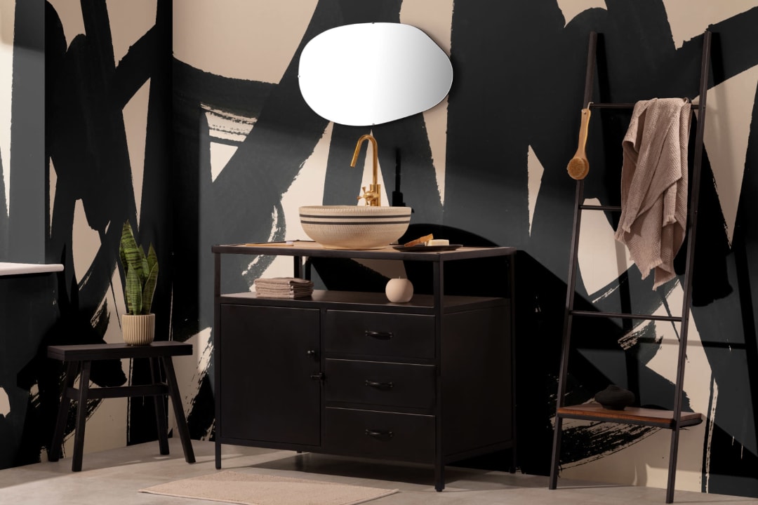 Black Japanese Calligraphy Abstract Wallpaper Mural