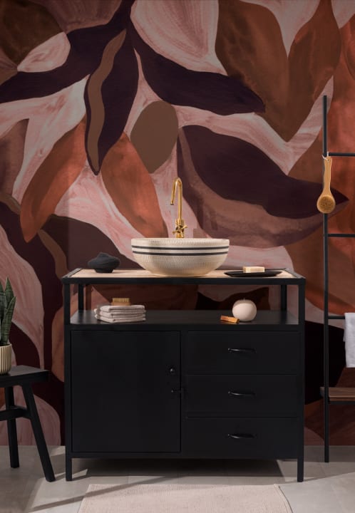 Multicolor Abstract Dark Botanical Mural For Dramatic Spaces
