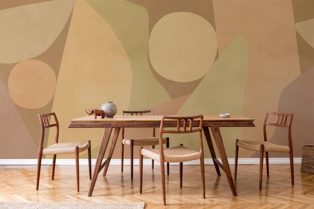Murales de papel pintado abstractos geométricos cálidos en beige para espacios modernos