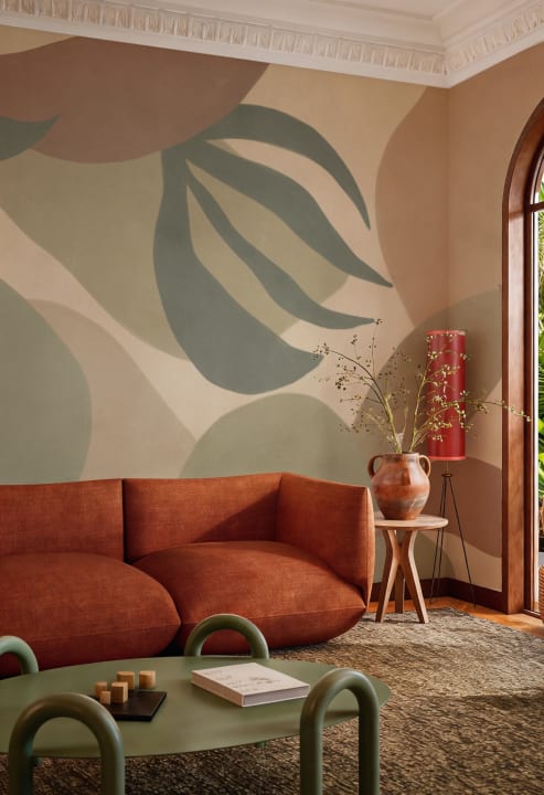 Warm Abstract Botanical Multicolor Leaf Mural