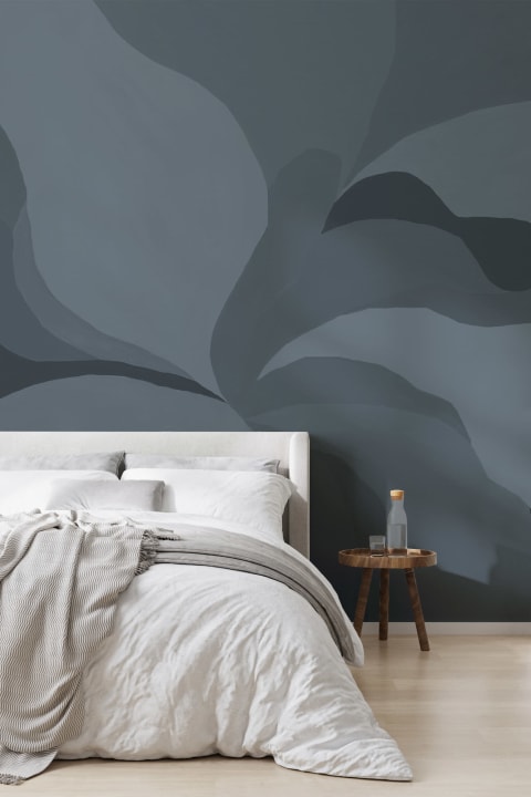 Blue Abstract Magnolia Flower Mural