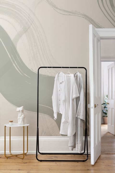 Green Abstract Ink Brush Strokes Mural