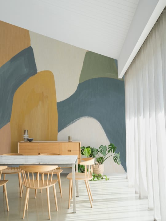 Painted Abstract Shapes Mural in Cool Blues