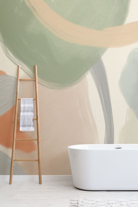 Organic Abstract Shapes Mural in Soft Neutrals