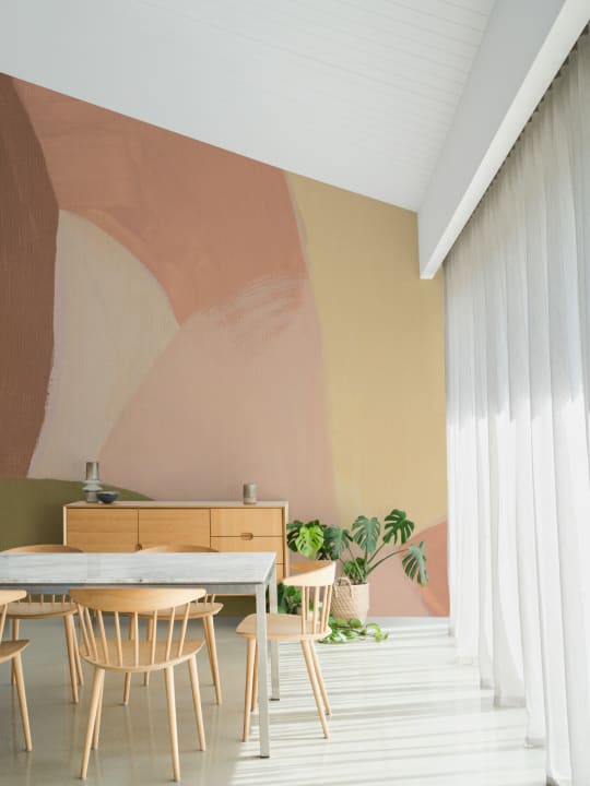 Painted Bold Abstract Mural in Soft Pastel Neutrals