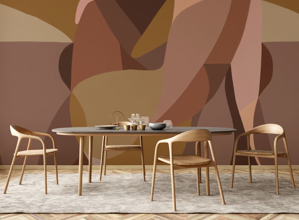 Female Form Abstract Shapes Mural in Warm Tones