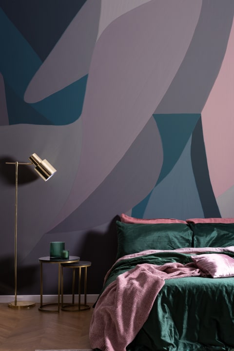 Female Form Abstract Shapes Mural in Blue