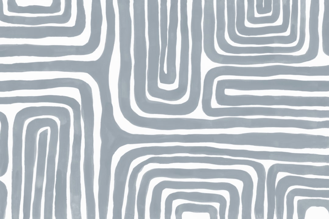 Hand Painted Maze Pattern Modern Geometric Mural in Powder Blue