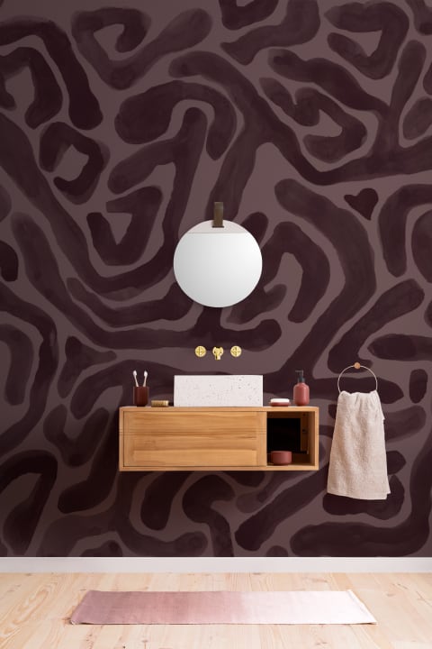 Hand-Painted Organic Flow Pattern Mural in Aubergine