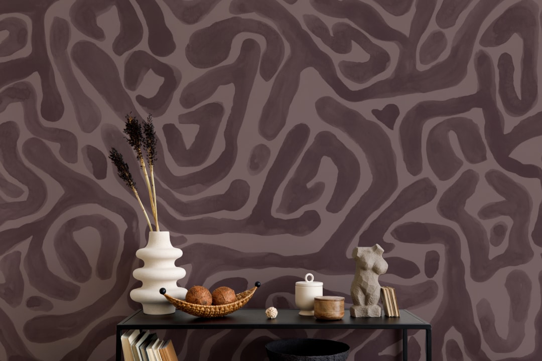 Hand-Painted Organic Flow Pattern Mural in Aubergine