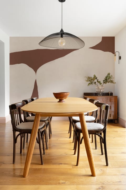 Bold Minimal Abstract Shapes Wall Mural in Terracotta with Textured Plaster Effect