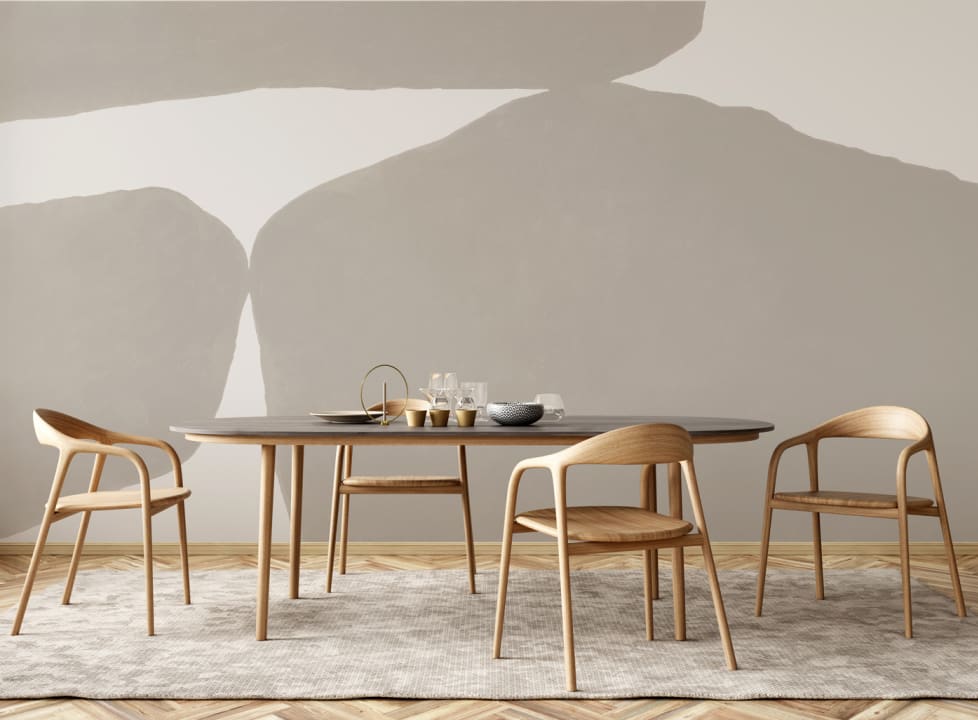 Minimal Abstract Shapes Wall Mural in Beige with Textured Plaster Effect