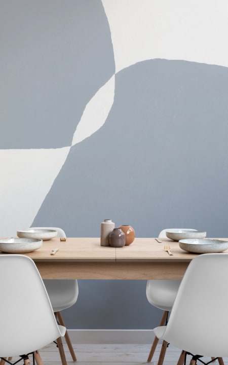 Modern Plaster-Effect Abstract Shapes Wall Mural in Blue and White