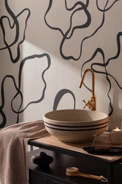 Black Modern Abstract Scribble Drawing Wallpaper Mural
