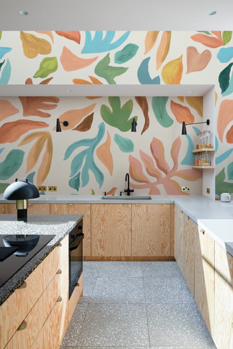 Pastellabstrakta blad flerfärgat mönster mural-tapeter