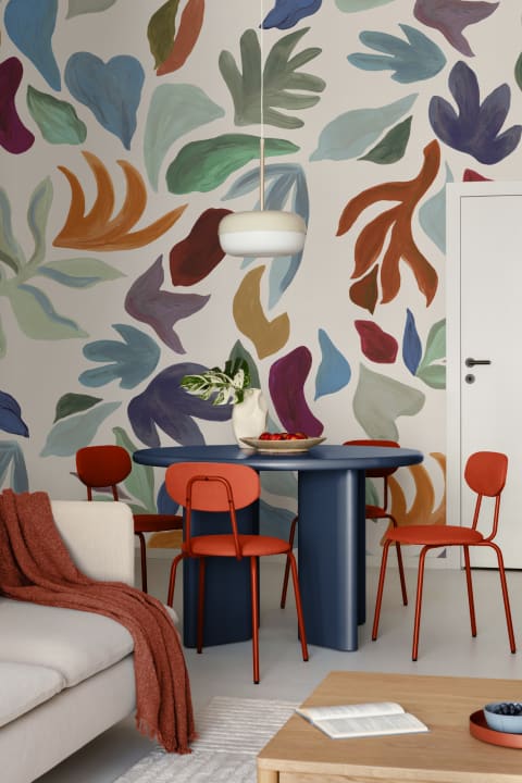 Multicolor Abstract Leaves Pattern Wall Mural Sea Glass