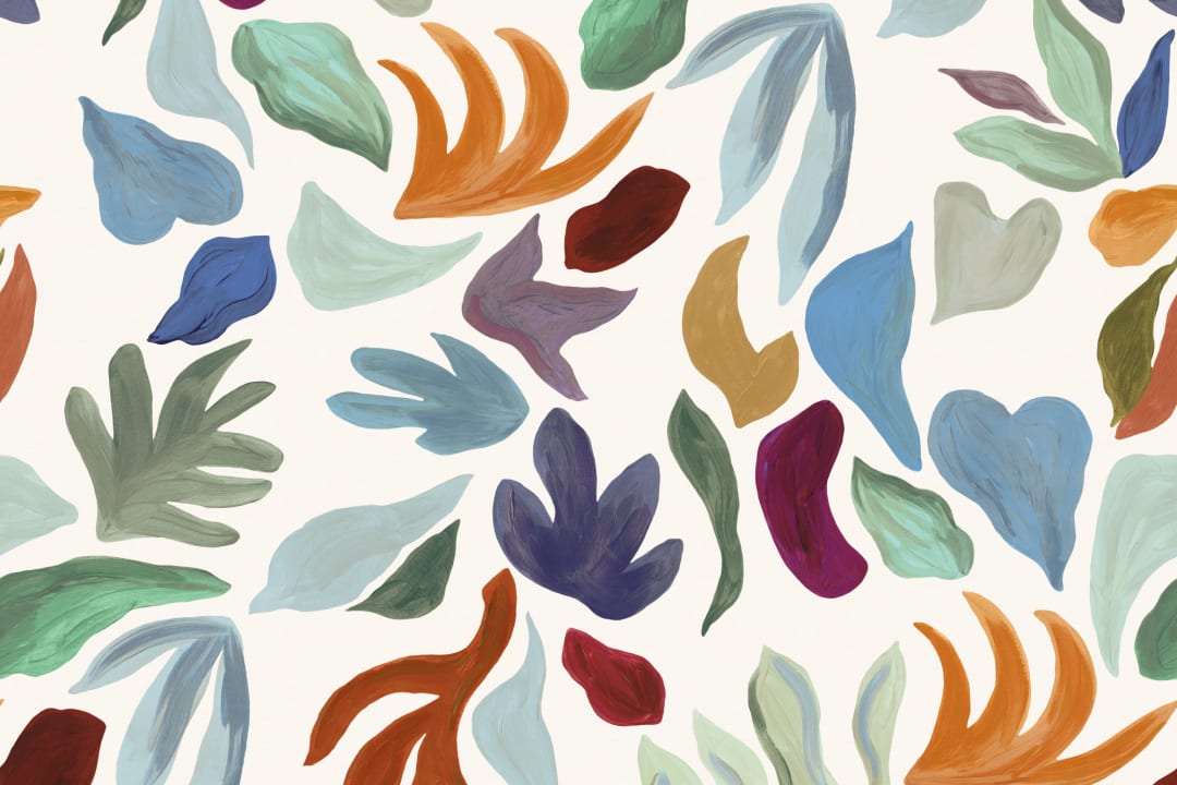 Multicolor Abstract Leaves Pattern Wall Mural Sea Glass