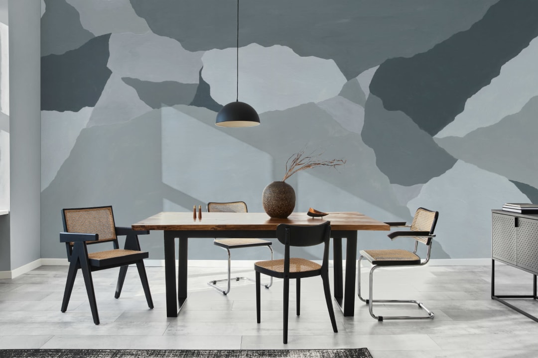 Blue Abstract Fractured Rock Mural