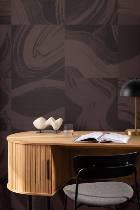 Purple Tiled Abstract Ink Shapes Mural