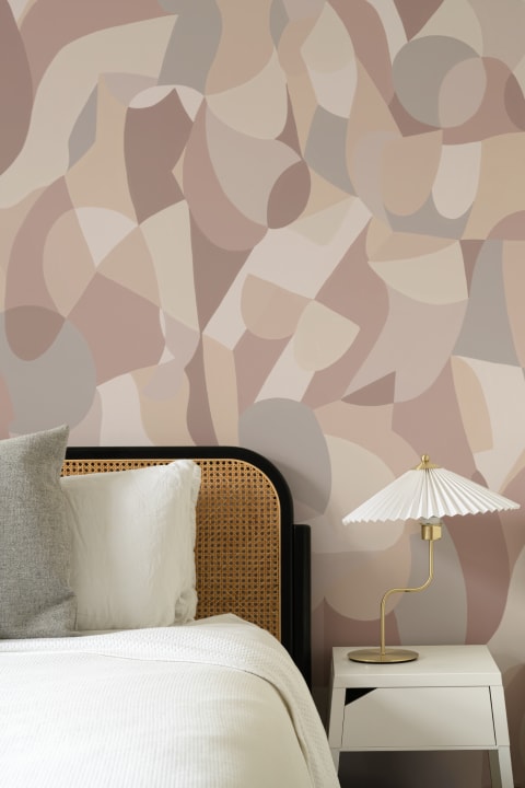 Mural abstracto cubista de forma humana en tonos beige